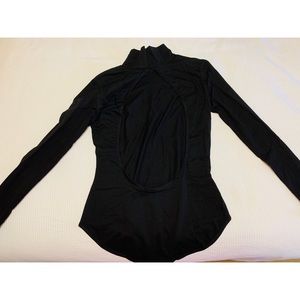 WuLun Backless Turtleneck Cotton Black Bodysuit